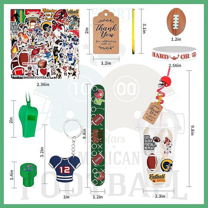Football Party Favors 170 Pcs Football Birthday Party Decoration With Cups Straws Slap Bracelets Whistles Stress Balls Wristbands Keychains Stamps Stickers Thank you Tags(Football)