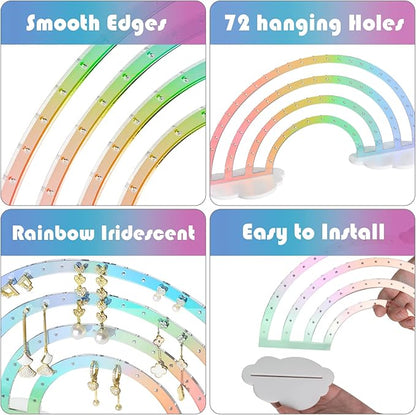 NiHome Iridescent Earrings Holder 74 Holes Display Rainbow Iridescent Ear Studs Jewelry Show Rack Stand Organizer Holder Plastic Clear Acrylic Earring Rack Holder Organizer for Girl Women