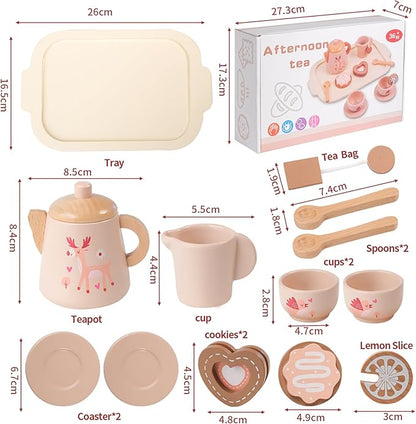 Tea Party Set for Toddlers 3-5 12 Pieces Toddler Tea Set for Little Girls Pretend Play Kitchen Accessories with Teapot,Cups,Tray and Cookies Birthday Gifts for 3 4 5 Year Old Girls
