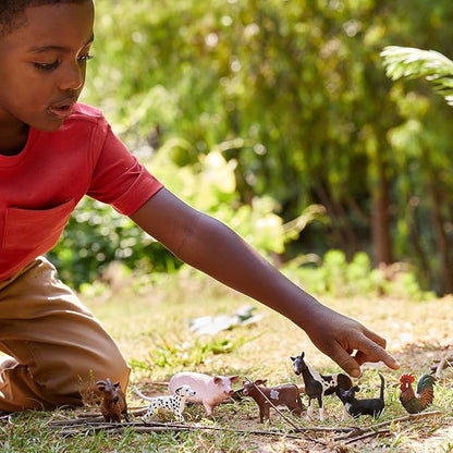 Schleich Farm World 7-Piece Farm Animal Gift Set Including Dalmatian, Cat, Pig, Goat, Rooster, Texas Longhorn Calf and Pinto Foal Animal Toys