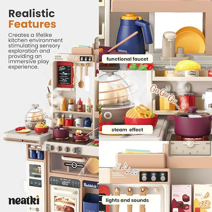 72-Piece Kids' Kitchen Playset, 27.16 x 10.62 x 36.61 inches, Interactive Toy for Toddlers, Realistic Design & Educational Fun for Ages 3 and Up (Light Brown 72)