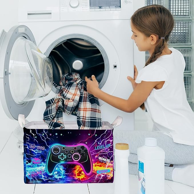 Gamer Console Storage Box, Foldable Waterproof Toy and Clothes Storage Box, Portable Fabric Storage Box for Nursery, Games Room, Gamer Decor Basket for Boys and Girls, Storage Boxes for Books, Gifts