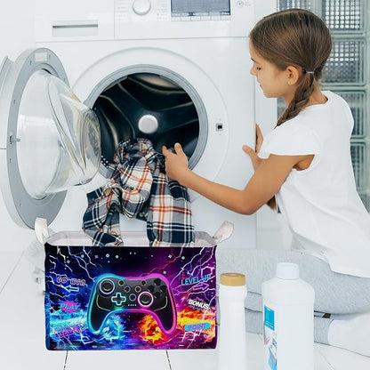 Gamer Console Storage Box, Foldable Waterproof Toy and Clothes Storage Box, Portable Fabric Storage Box for Nursery, Games Room, Gamer Decor Basket for Boys and Girls, Storage Boxes for Books, Gifts