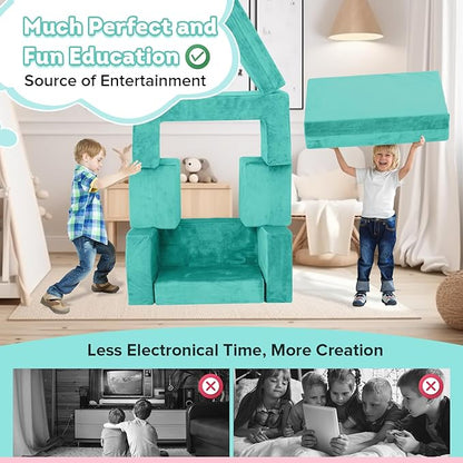 Kids Couch Sofa, 7 Pcs Modular Toddler Couch, Freely Removable Kids Chair Sofa for Playing, Creativity, Sleeping, Versatile Fold Out Baby Play Couch Set for Playroom, Bedroom Furniture