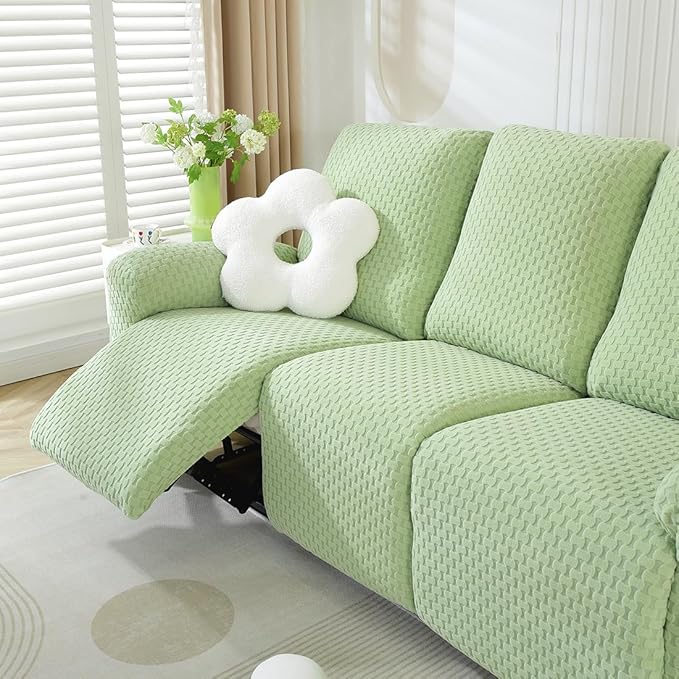 vctops 8 Pieces Jacquard Plush Recliner Sofa Covers Stretch Soft 3 Seats Couch Cover Anti-Slip Solid Color Sofa Slipcover Furniture Protector with Elastic Bottom for Kids Pet (Green,3 Seat)
