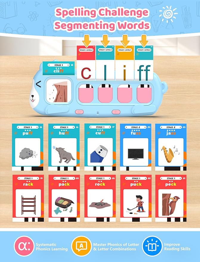 QuTZ Talking Phonics Flash Cards - Mastering Numbers, Letter Sound, Improving Reading Skills by Blending and Segmenting Words, Home School Supplies, Preschool Learning Activities for Toddlers 3-8