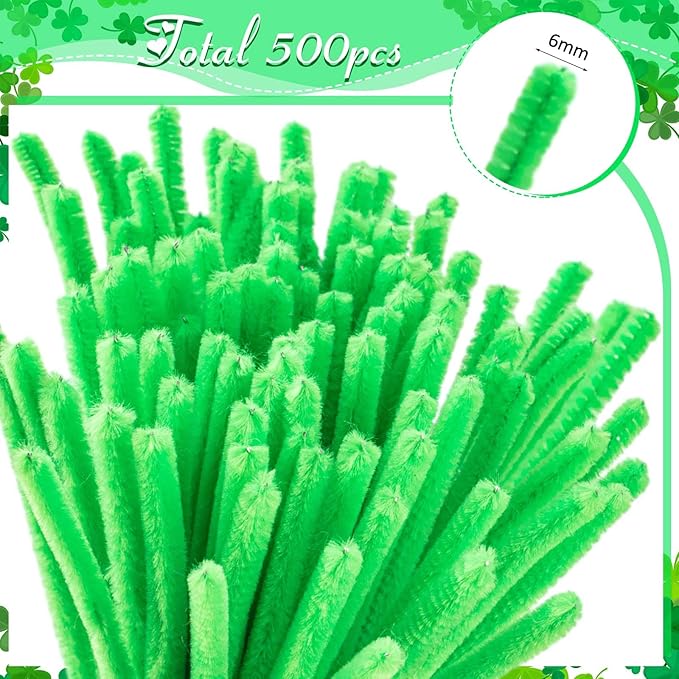 Peryiter 500 Pieces Pipe Cleaners Chenille Stems 12 Inch Craft Supplies Bulk for DIY Art and Craft Projects Creative Gift Wrapping Party Decorations(Green,12 Inch)