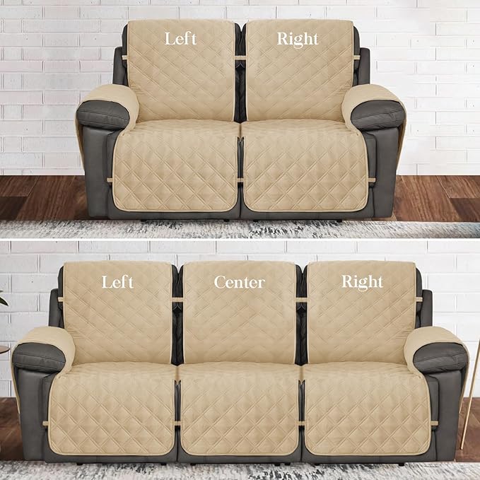 TOMORO Non-Slip Oversized Recliner Sofa Cover - 100% Waterproof Recliner Chair Slipcover Furniture Protector, Washable Couch Cover with Elastic Straps for Dog and Kids, Beige, 30 Inch Middle