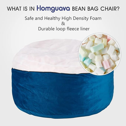Homguava Bean Bag Chair: Giant Bean Bags with Memory Foam Filled, Large Beanbag Chairs Soft Sofa with Dutch Velet Cover 6FT(58"×58"×28")-Blue