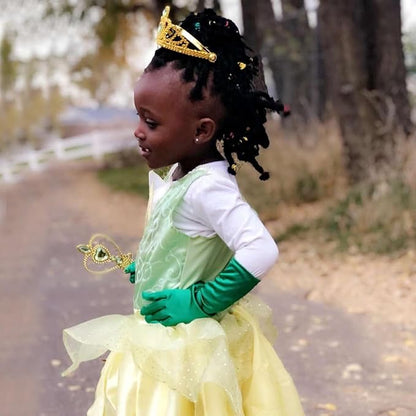 Princess Dress Up Accessories Gold Crown and Wand Set with Girls Jewelry Necklace Gloves Bracelet Princess Costume Accessories Set for Little Girls Party Birthday and Halloween(Green,Set of 5)