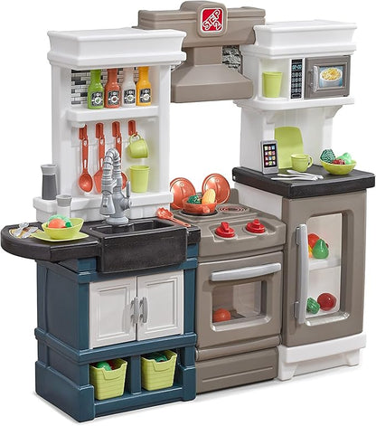 Step2 Modern Metro Kids Kitchen Playset, Indoor/Outdoor Kitchenette, Interactive Play with Lights and Sounds, Made of Durable Plastic, Includes 33 Piece Toy Accessories, For Toddlers 2+ Years Old