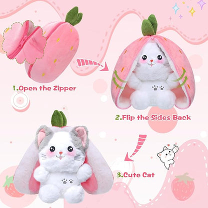 MIAODAM Easter Cat Toys, Stuffed Cat Plush, Kawaii Squishy Cute Strawberry Turn Into Cat Plush, Funny Plushies Toy for Baby & Adult (Strawberry Cat, 11.8inch)