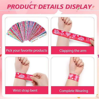 LUYI 108 Pcs Valentines Day Slap Bracelets Wristbands Valentines Day Party Supplies Toys School Class Classroom Game Prizes Goodie Bag Fillers