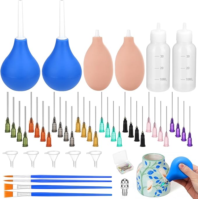 98 PCS Pottery Tools Supplies Precision Tip Applicator, Clay Slip Trailing Bottles with Needles Glaze Brushes, Ceramic Tool Set with Squeeze Graduated Bottle for Glaze