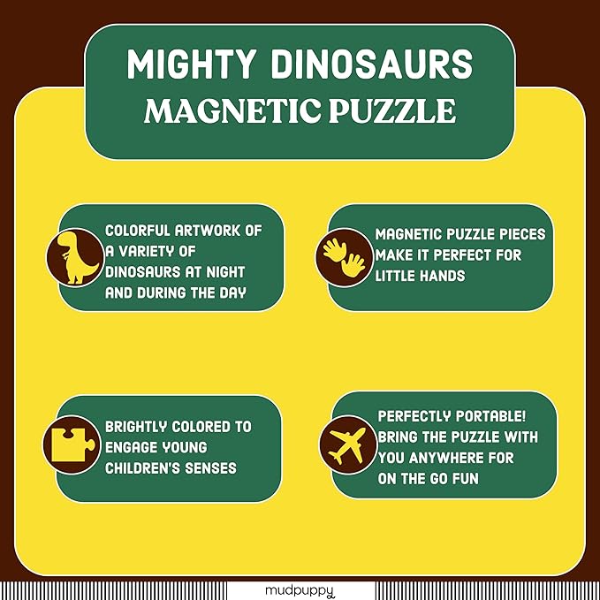 Mudpuppy Mighty Dinosaurs - Tri Fold Magnetic Puzzles Featuring Two 20 Piece Dinosaur Themed Artwork
