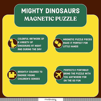 Mudpuppy Mighty Dinosaurs - Tri Fold Magnetic Puzzles Featuring Two 20 Piece Dinosaur Themed Artwork