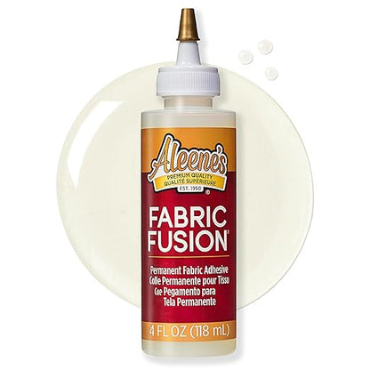 Aleene's Fabric Fusion Glue 4 oz, Permanent and Washable Adhesive, No-Sew Fabric Glue for Clothing, Denim, Polyester, Cotton, Flannel Materials, Dries Flexible