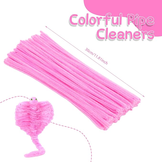 100Pcs Pipe Cleaners, Pipe Cleaners Craft, Chenille Stems Creative Pipe Cleaners for Festivals Flower Making, Crafting Pipe Cleaners Supplies for Home DIY Hand Craft Arts/Pink