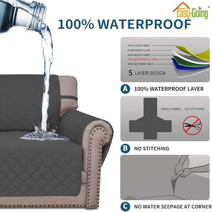 Easy-Going Sofa Slipcover Loveseat Cover Waterproof Couch Cover Washable Sofa Cover for 2 Cushion Couch Non-Slip Fabric Furniture Protector with Pocket for Pets Kids Dog Cat (Loveseat, Dark Gray)