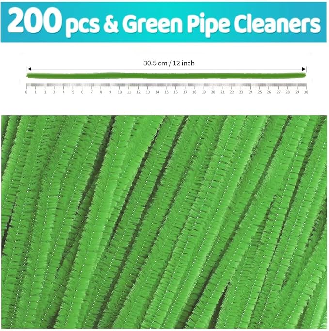 IOOLEEM 200pcs Dark Green Pipe Cleaners, Glitter Chenille Stems, Pipe Cleaners for Crafts, Pipe Cleaner Crafts, Art and Craft Supplies, Christmas Pipe Cleaners.
