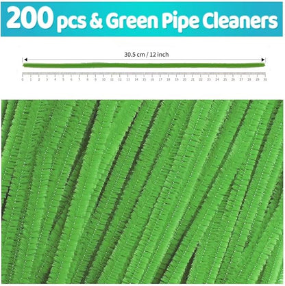 IOOLEEM 200pcs Dark Green Pipe Cleaners, Glitter Chenille Stems, Pipe Cleaners for Crafts, Pipe Cleaner Crafts, Art and Craft Supplies, Christmas Pipe Cleaners.