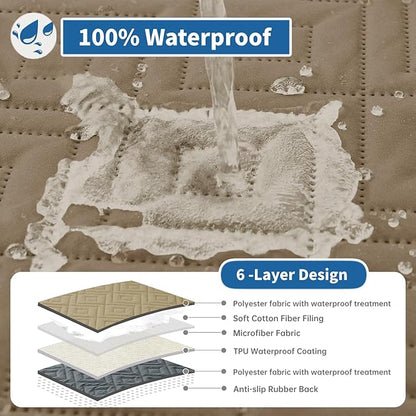 XINEAGE 100% Waterproof Recliner Cover, Non Slip Recliner Chair Cover with Elastic Band, Washable Recliner Slipcover with Storage Pockets for Kids, Pets (Khaki, 25")