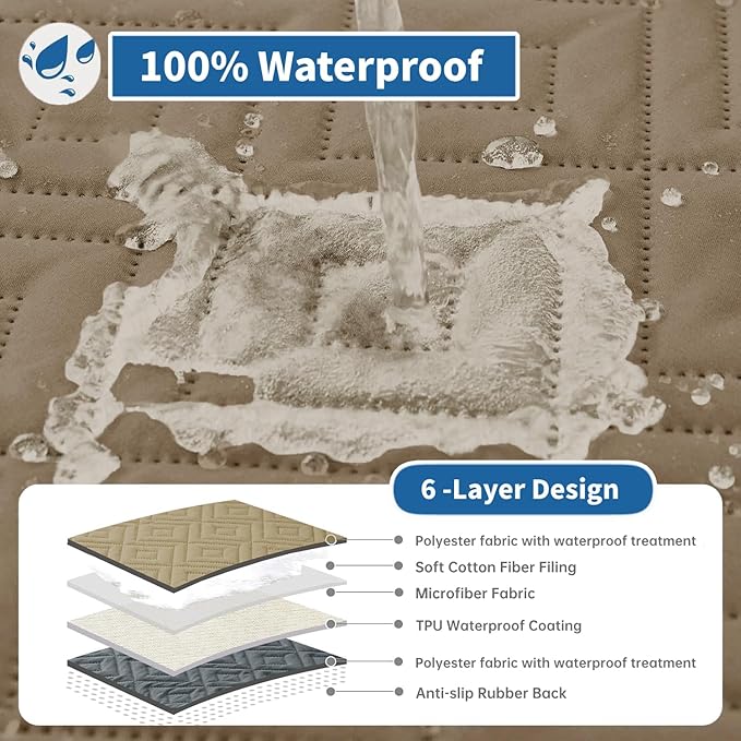 XINEAGE 100% Waterproof Recliner Cover, Non Slip Recliner Chair Cover with Elastic Band, Washable Recliner Slipcover with Storage Pockets for Kids, Pets (Khaki, 28")