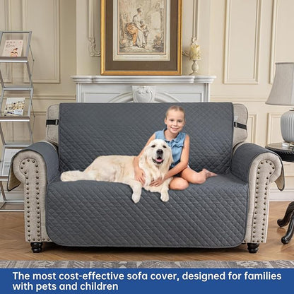 XINEAGE Loveseat Sofa Cover Waterproof Couch Covers for 2 Cushion Couch, Soft Washable Slipcover with Pockets & Non-Slip Elastic Straps, Thick Furniture Protector (Loveseat, Dark Grey)