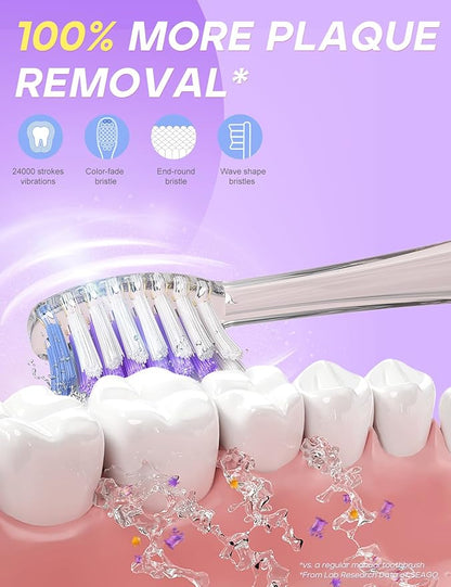 SEAGO Kids Electric Toothbrush with 2 Mins Brushing Timer and 8 Replacement Bursh Heads,Rainbow LED Light Make Brushing Fun, Blue Color Boys Battery Powerd Toothbrush for 4-12 Years Old