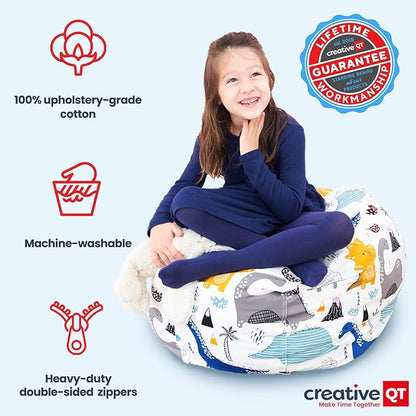Creative QT Stuff ’n Sit Extra Large 38’’ Bean Bag Storage Cover for Stuffed Animals & Toys, Giant Beanbag Chair for Plush, Toddler & Kids Bedroom Organizer, Dinosaur