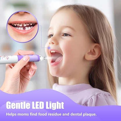 Kids Electric Toothbrush Toddler Toothbrush Age 2-4-8-12 Girls Electric Toothbrush with Timer Rainbow LED Light Up Vibrating Toothbrush Battery Operated Childrens Sonic Tooth Brush (Rabbit Purple)
