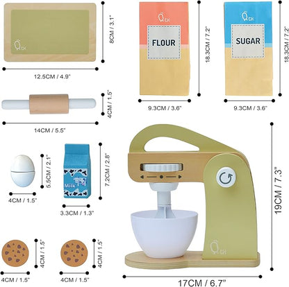 Teamson Kids - Little Chef Frankfurt Wooden Mixer Play Kitchen Accessories - Green- 10 pcs