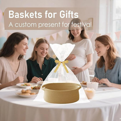 JMvicyroam Woven Basket,Small Rope Storage Bin with Handles & Ribbon Bag, Organizer for Shelves Closets,Gift Basket Empty for Birthday,Books,Dog Toys, Jute