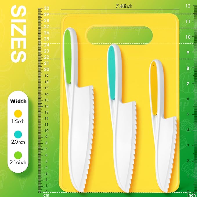 Montessori Toddler Knife Set-4PCS Kids Safe Knives and Cutting Board for Real Cooking Kids Cooking sets Real Cooking Kitchen Tools Toddler Friendly Kitchen Set