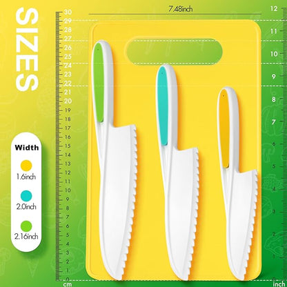 Montessori Toddler Knife Set-4PCS Kids Safe Knives and Cutting Board for Real Cooking Kids Cooking sets Real Cooking Kitchen Tools Toddler Friendly Kitchen Set