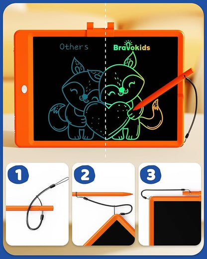 Bravokids LCD Writing Tablet for 3-8 Year Olds - 10 Inch Doodle Board Electronic Drawing Pad, Educational Gift for Kids (Orange)