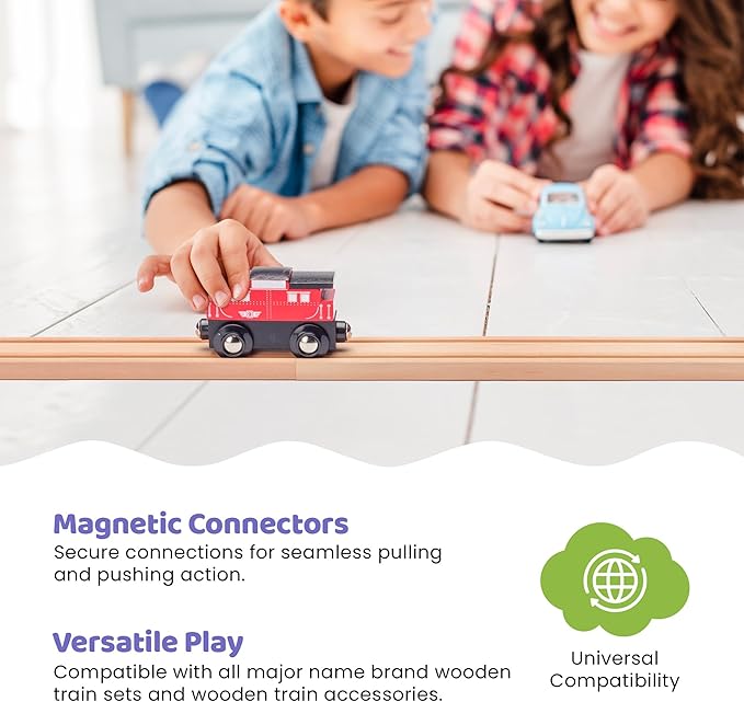 inc. Wooden Train Caboose, Rolling Caboose Car with Magnetic Connector, Brightly Painted Red Wooden Car, Compatible with Thomas & Friends, BRIO, and Major Brand Wooden Railways
