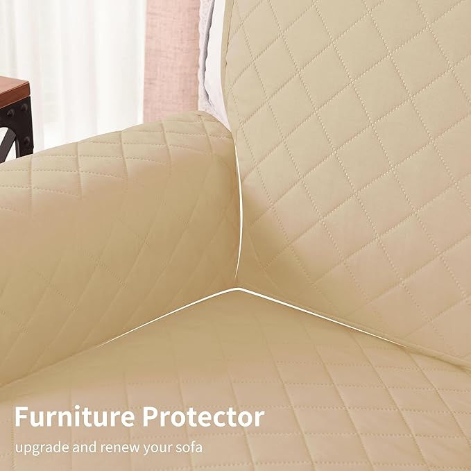 CHUN YI Water Resistant Couch Cover, Sofa Slipcover for 3 Cushion Sofa, Washable Sofa Cover with Adjustable Strap Storage Pocket for Living Room Dog Pet (Sofa, Sand)