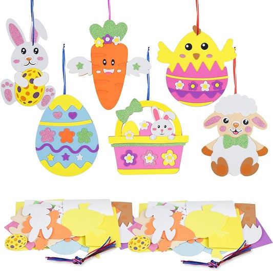 Fennoral 24 Pack Easter Craft Kit for Kids Make You Own Easter Foam Stickers Ornament DIY Easter Arts and Crafts for Easter Art Project Easter Party Decoration