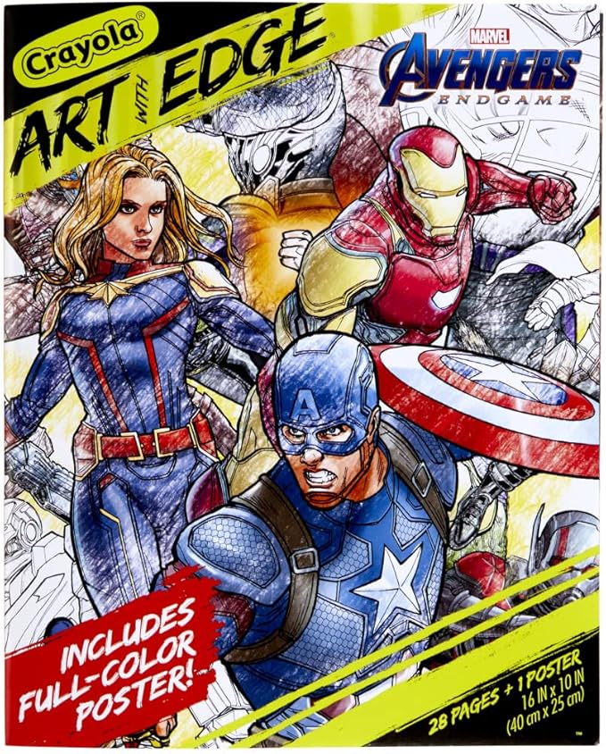 Crayola Art With Edge Marvel Avengers Coloring Pages (28pgs), Superhero Coloring, Adult Coloring Pages, 8"x10", Gift for Teens