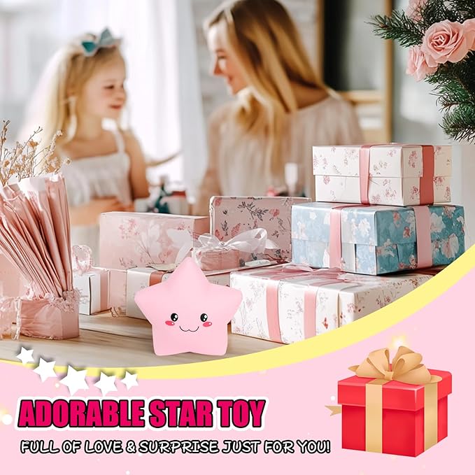 Star Stress Balls for Kids and Adults, Smile Star Squishy Toys, Cute Star Sensory Fidget Toys, Dough Squeeze Ball for Anxiety Relief, Squishies Star Toys for Party Favors Classroom Prizes (Pink)