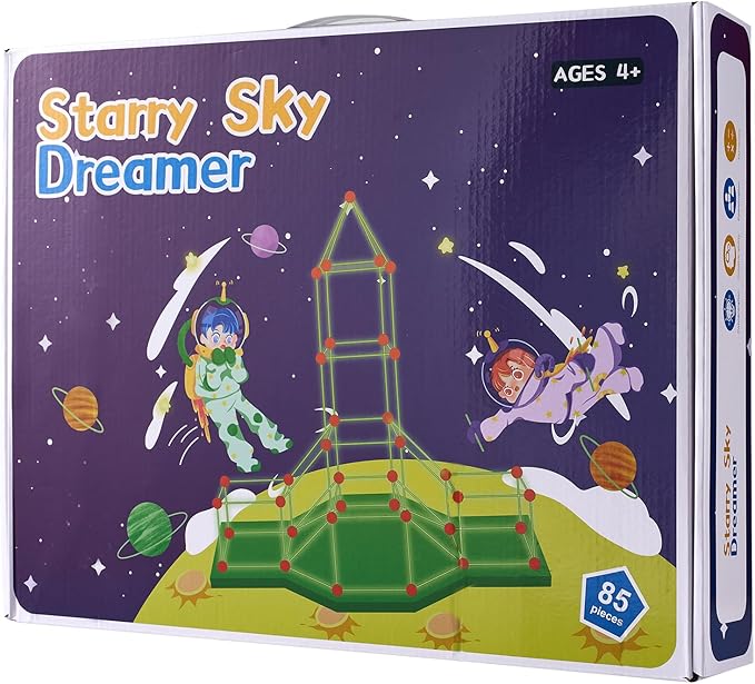 VEVOR Fort Building Kit for Kids, 85PCS Glow in The Dark STEM Building Toys, Educational Gift for 4 5 6 7 8+ Year Old Boys & Girls, Indoor Outdoor Play Tent Construction Toys with 55 Rods and 30 Balls