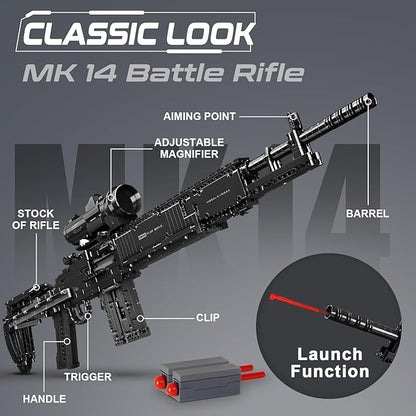 Finger Rock MK14 Building Blocks Set for Adults, 1:1 Simulation Model Toy with Shooting Function, Cool DIY Collectible Building Bricks Gifts for Boys 14+, 1606 Pcs