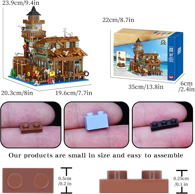 1881PCS Fishing Village Wood Cabin mini Building Blocks Toys with Led Lighting,Creative Ideals Fishing House Building Sets, Best Choice for 6+ Boys, Girls or Adults(Not Compatible with Lego)