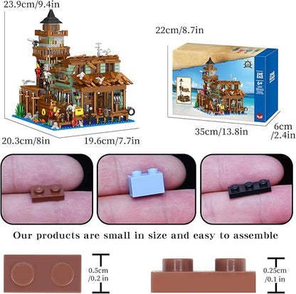 1881PCS Fishing Village Wood Cabin mini Building Blocks Toys with Led Lighting,Creative Ideals Fishing House Building Sets, Best Choice for 6+ Boys, Girls or Adults(Not Compatible with Lego)