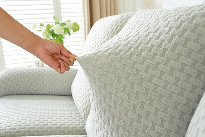 vctops 4 Pieces Jacquard Plush Recliner Slipcovers Stretch Soft Sofa Couch Cover Anti-Slip Solid Color Furniture Protector with Elastic Bottom for Kids Cats Dogs (Light Grey,1 Seat)