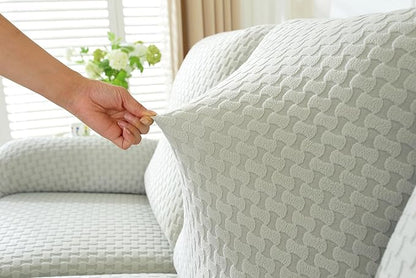 vctops 4 Pieces Jacquard Plush Recliner Slipcovers Stretch Soft Sofa Couch Cover Anti-Slip Solid Color Furniture Protector with Elastic Bottom for Kids Cats Dogs (Light Grey,1 Seat)