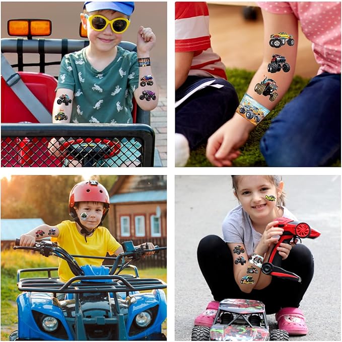 Monster Truck Party Favors 24 Pcs Monster Truck Slap Bracelets 80 Pcs Monster Truck Tattoos Monster Truck Birthdays Party Supplies Decorations Gifts for Kids Boys Classroom Rewards