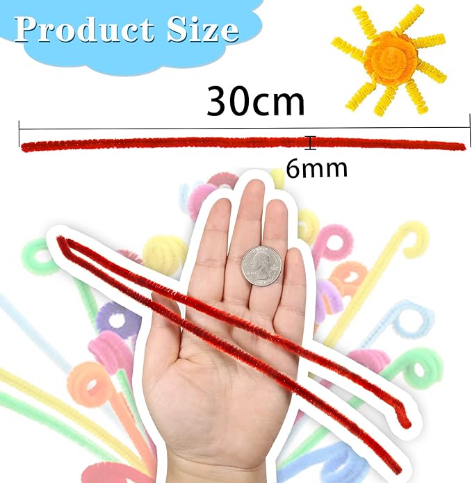 TOAOB 100pcs Pipe Cleaners Crafts Supplies Red Pipe Cleaners Chenille Stems 6mm x 12 Inch Fuzzy Pipe Cleaners for DIY Art Crafts Decorations