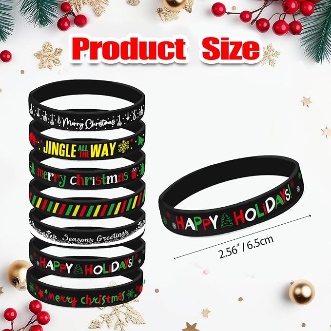 Morcheiong 42 Pieces Christmas Rubber Bracelets 7 Classic Design Silicone Wristbands for Merry Xmas Party Favors (Black)